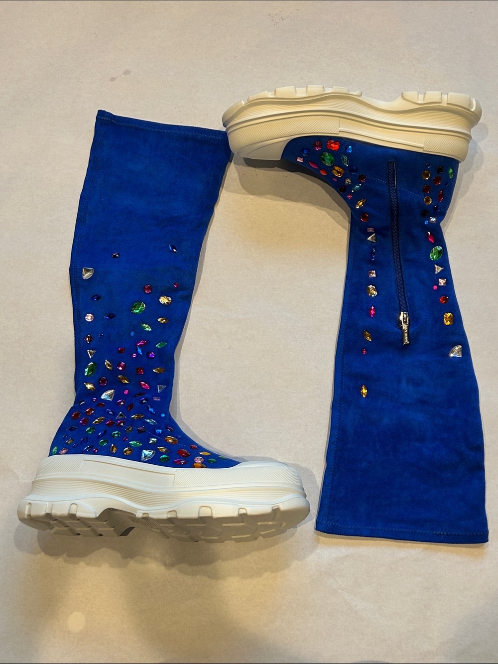 Cape Robbin Blue Jeweled Gem stone pirate booty Platform Knee Boot sneaker 8 new